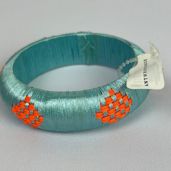 Anthropologie Woven Bangle Bracelet Blue Orange Multi-Color Patterned NWT - Picture 1 of 12